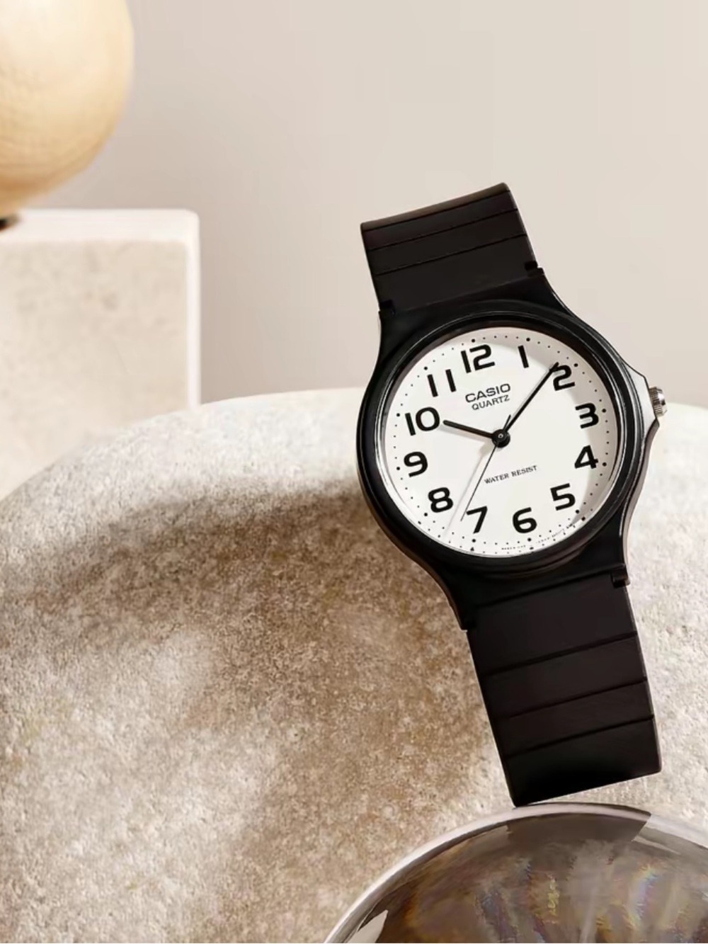 Casio Black and White Minimalist Resin Watch